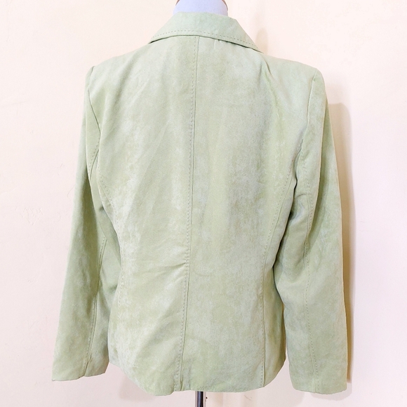 Vintage 90s Kim Rogers Chunky Stitch Lime Green Workwear Blazer Jacket - Picture 7 of 14